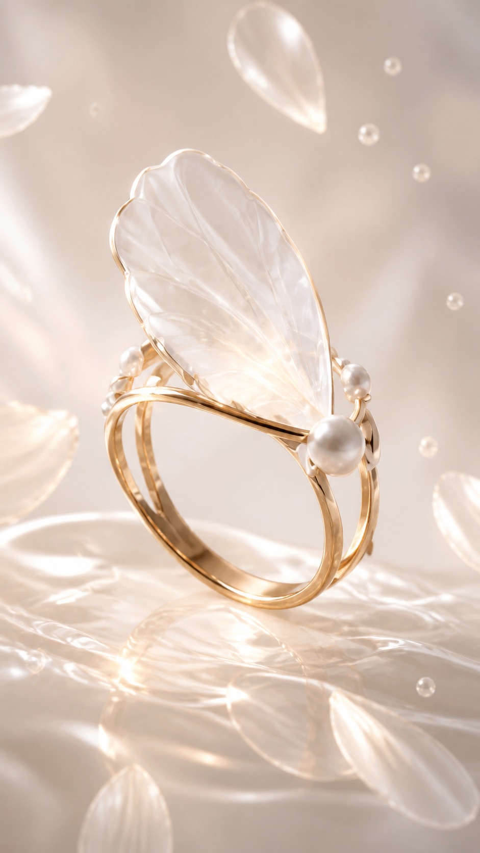 AI jewelry campaign visual surrounded by light and flowers